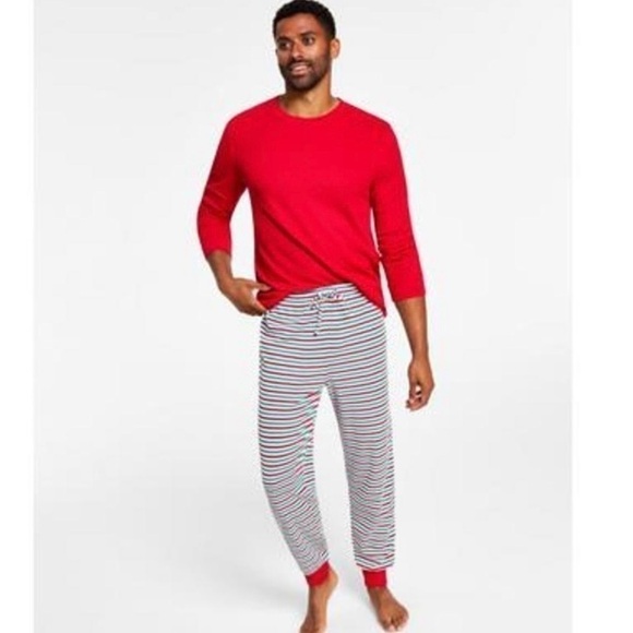 Matching Mens Thermal Waffle Holiday Stripe Mix It Pajama Set stripe bright S - Picture 2 of 14